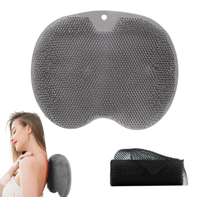 Divono Shower Foot Scrubber Mat,Foot Cleaner Massager Mat with Non-Slip Suction Cups with African Net Bath Sponge,3D Three-dimensional Bristles Foot Scrubber Mat for Foot Care,Exfoliation,Spa(Grey)