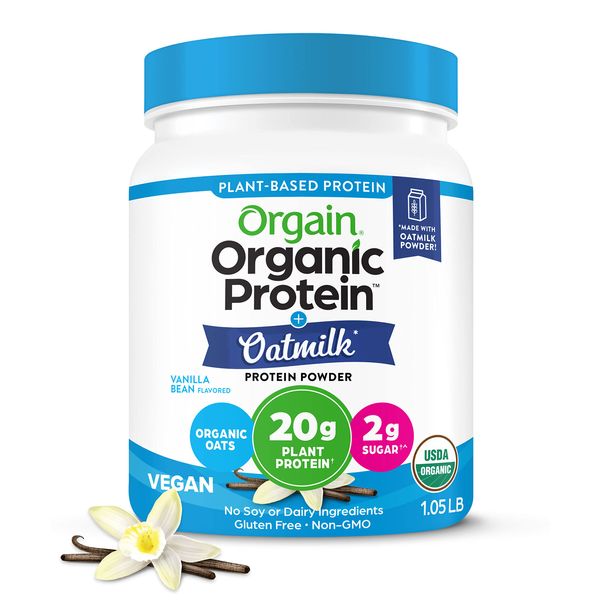 Orgain Organic Vegan Protein Powder + Oat Milk, Vanilla Bean - 20g Plant Based Protein, Gluten Free, Soy Free, Low Sugar, Non GMO, Kosher - 1.05lb