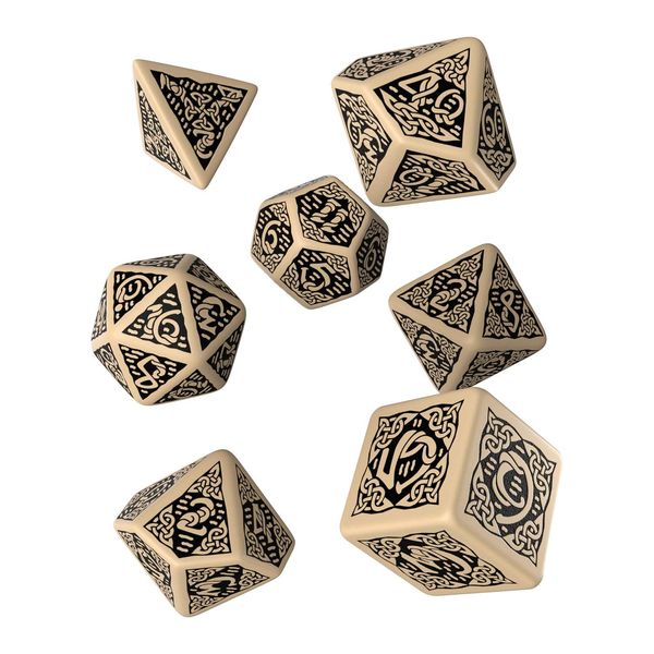 Q-Workshop QWOCER18 Qworkshop 7 Piece Celtic 3D Revised Dice Set, Beige and Black, Multi-Color