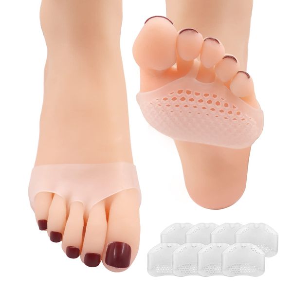 8 PCS Foot Gel Pad, Breathable Metatarsal Pads, Ball of Foot Cushion Pads, Relief of Plantar Pain Blister Prevention, Plantar Fasciitis, Calluses, Forefoot Pads - Unisex White