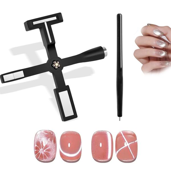 Nail Magnet Set, 5 in 1 Multi-Function Cat Eye Magnet Pens, Cat Eye Magnet, Magnetic Dot Pen, Cat Eye Gel Nail Polish Magnet,Strong Suction Cat Eye Magnet Tool for Cat Eye Nail Polish