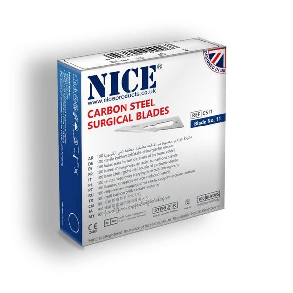 100 x NICE No.11 Sterile Carbon Steel CS11 Surgical Blades