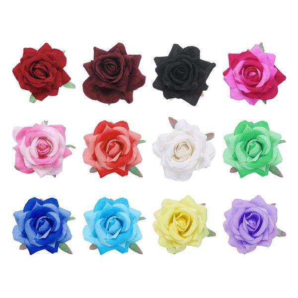 sourcing map Set of 12 Rose Flower Hair Clips 3 Inch Flower Hair Pins Flower Brooch for Women Hair Accessories