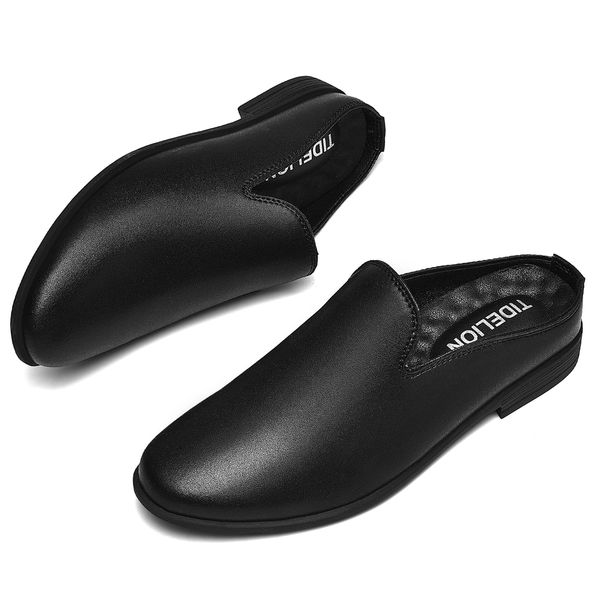 TIDELION Men's Business Sandals, Slippers, Office Sandals, Leather Shoes, Doctor Shoes, Slip-On, Doctor Sandals, No Heels, Internal Wear, Breathable, Business Shoes, Office, A1-Black