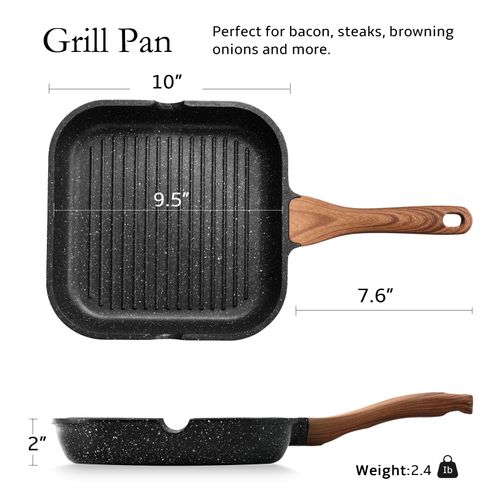 ESLITE LIFE Nonstick Grill Pan for Stove Tops, Versatile Square Big Grill Skillet Steak Pan for Indoor Cooking & Outdoor Grilling, PFOA Free, Black-9.5 Inch