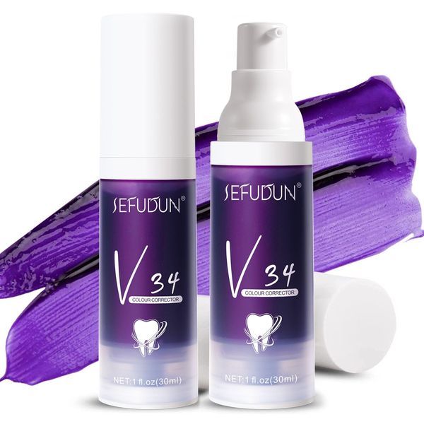 2 Pack Purple Toothpaste for Teeth whitening, V34 Conceals Stains and Improves Brightness