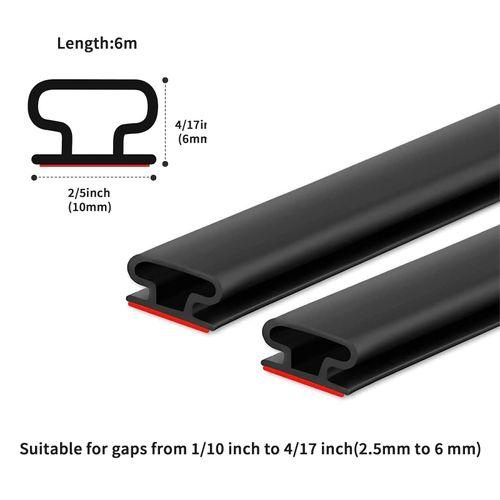 6M Black D-Shape Rubber Weather Stripping Door Seal Strip, Self-Adhesive PVC Sound Proofing Door Frame Seal Draft Excluder, Window Weather Strip Replacement for 2.5-6mm Gap