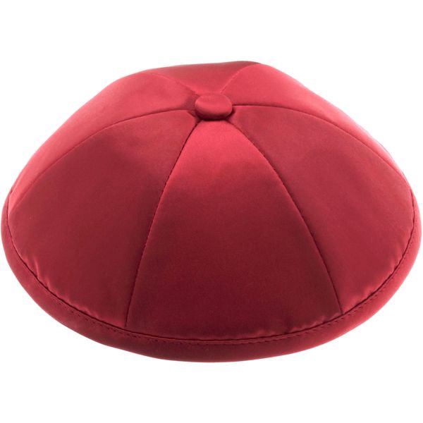 Rimmon Judaica Plain Satin Kippah with 6 Sections, Red, Medium