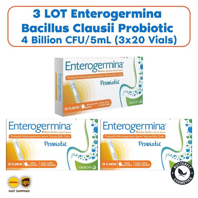 3 LOT Enterogermina Bacillus Clausii Probiotic 4 Billion CFU/5mL (3x20 Vials)