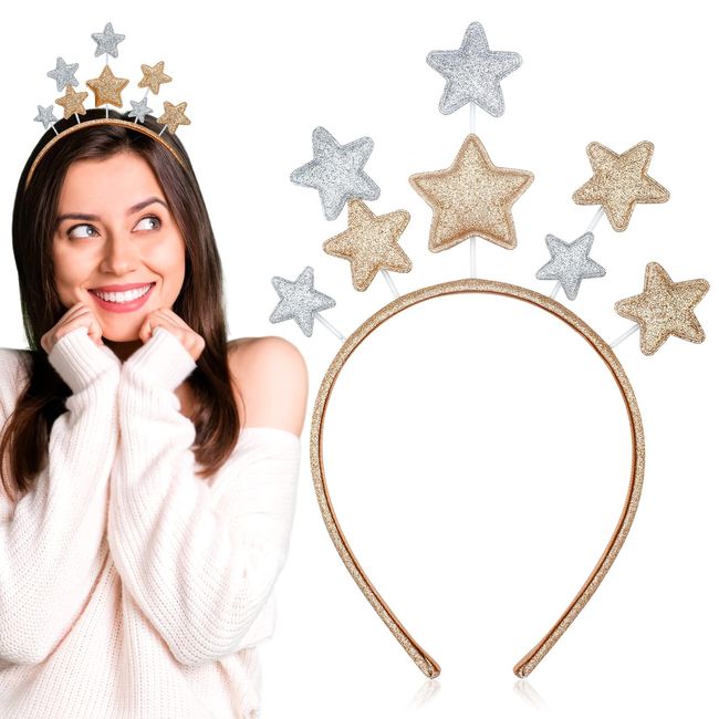 Greoer Children Star Headband, Cute New Year Headbands for Women and Girls, Stylish Glitter Star Headband Children's Christmas Hair Accessories, for Christmas New Year Party Birthday Daily Decor