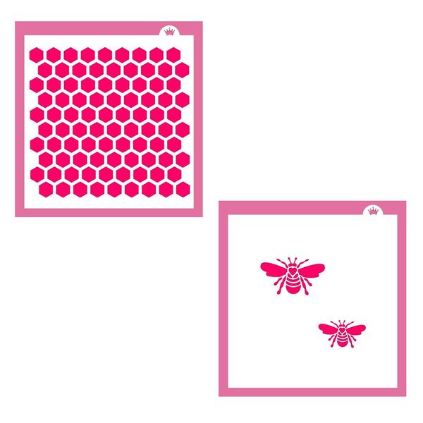 The Cookie Countess Honeycomb Pattern Stencil and Bees 2 Sizes Stencil Set