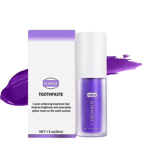 Purple Teeth Whitening Toothpaste, Lila Zahncreme Aufhellung für Weiße Zähne, Lila Zahnpasta Whitening, Zahnaufhellung Zahnpasta Gelbe Zähne, Zahnaufhellung Booster…