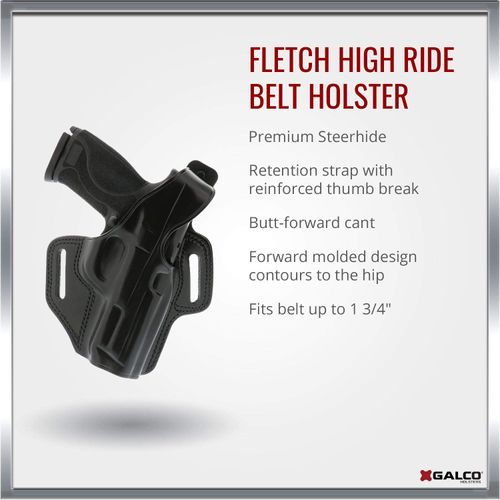 Galco Fletch High Ride Belt Holster compatible with Glock 19, 23, 32 (Black, Right-Hand)