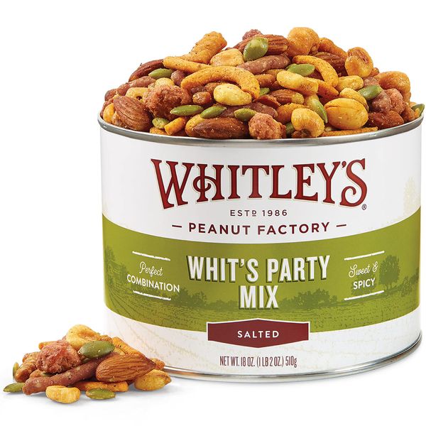 Whitley’s 'Whit's Party Mix' – Sweet & Spicy Snack Mix, Sesame Sticks, Corn Nuts, Cajun Sticks & Nuts (18 Ounce Tin)