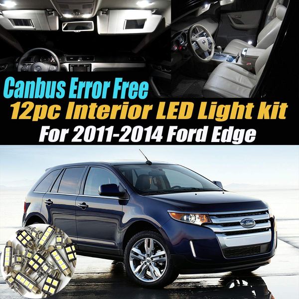 12Pc Canbus Error Free Super White 6000K Car Interior LED Light Kit Compatible for 2011-2014 Ford Edge Equipped w/Advanced Computer system