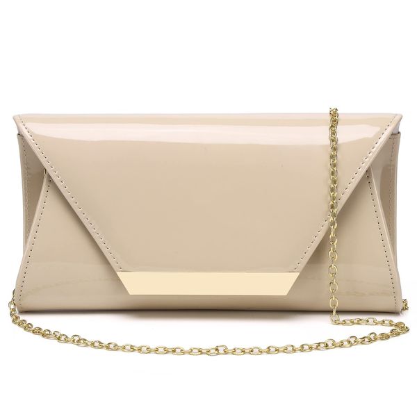 Patent Leather Envelope Clutch Women's Evening Handbag Stylish Shoulder Bag Purse for Christmas Wedding Party Prom, Nude 265