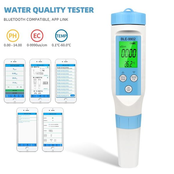 Water Quality Meter PH Meter Water Quality Test Digital Water Quality Monitor Tester for Aquarium Bluetooth PH Meter with Backlight Ph/EC/Temperature Water Test Tool 3 in 1, [01] 0.01