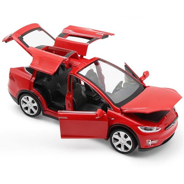 1:32 Scale Model X Alloy Car Model Diecast Toy Vehicles for Kids, Tesla car Model，Pull Back Alloy Car with Lights and Music,Mini Vehicles Toys for Kids Gift ，Children Birthday Gift（Model X-Red）