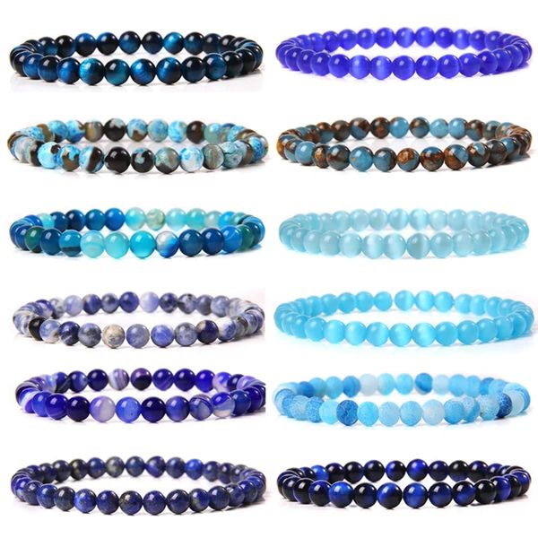 Hemasa 6mm Natural Stone Beads Bracelet/Blue Tiger Eye/lapis lazuli Beads Stretchable Bracelet White Stone