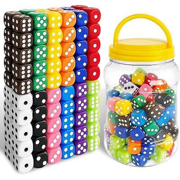 120 16mm 6 Sided Dice Set,Standard Game Kids,Colored with Storage...