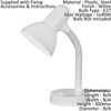 Loops Table Lamp-Flexible Moveable-Colour White Steel-Rocker Switch-Bulb E27-1x40W - Side Console Free Standing Base Bedside Task Base Set