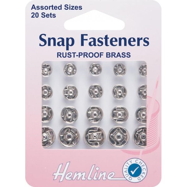 Hemline Sew On Snap Fasteners Assorted Sizes Nickel/Silver