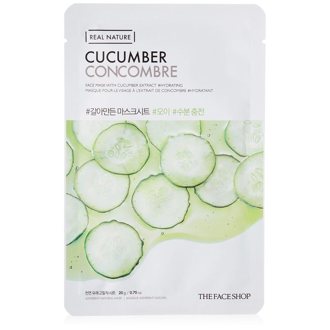 THE FACE SHOP Real Nature Face Mask | Cools Down Skin Temperature with Hydrating Minerals | K Beauty Facial Skincare for Oily & Dry Skin | Cucumber,K-Beauty