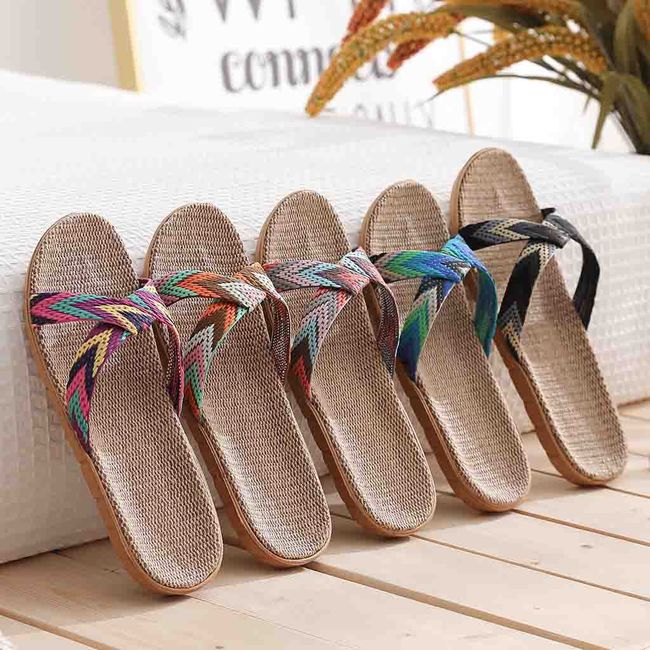 Men Home Floor Slipper Shoes Sandal Straw Woven Non-slip Casual Beach  Summer