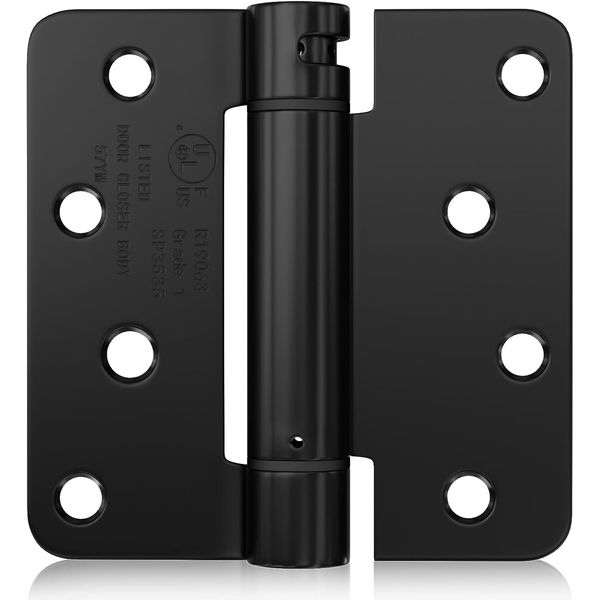 12 Pack Spring Hinge 4 Inch Matte Black Self Closing Door Hinges with 1/4'' Radi