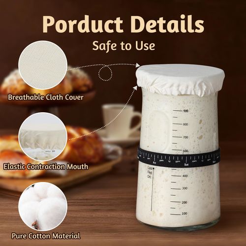 Sourdough Jar Cover, 5pcs Reusable Covers for Sourdough Starter Container & 1 Elastic Band, Cotton Sourdough Cloth Cover, Breathable Fabric Covers, Bread Baking Supplies for Mason Jars Fit 3-4 Inch