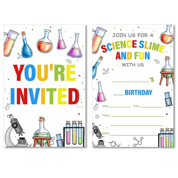 Science Birthday Invitations with Envelopes Set of 20 Science Lab Party Invites Fill in Blank