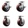 Tool Box Caster Wheel Set – 5 Inch Maroon Polyurethane Swivel Casters – SCC