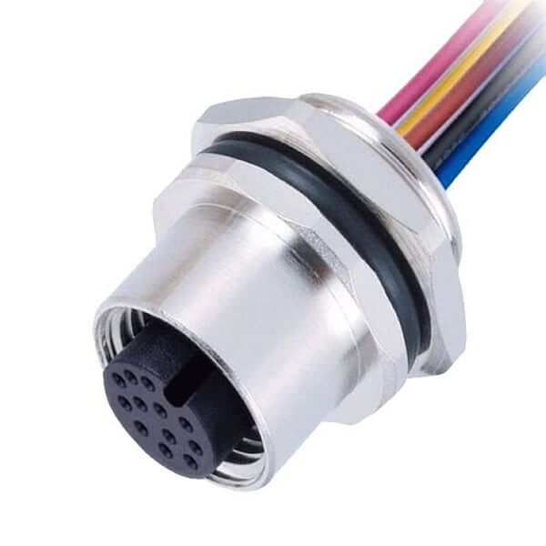 Elecbee M12 Assembly Cable Screw Mounting M16 Thread with Wire AWG26 1M Shield (A Code 12 Pin Female Back Mount)