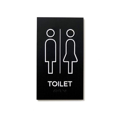 Kubik Letters Unisex Toilet Sign for Business with UK Standard Braille Cell, Modern Door Sign for All Gender Restroom with 3M Double Sided Tape