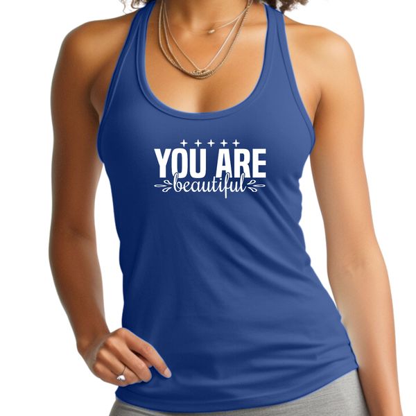 Womens Fitness Tank Top Graphic T-shirt you are Beautiful Inspiration - Royal Blue / S