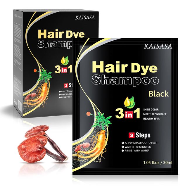 10 PCS Black Hair Dye Shampoo for Gray Hair, 3 in 1 Hair Color Shampoo for Women and Men, Herbal Ingredients and Ammonia Free, Grey Coverage(1.05fl oz *10)