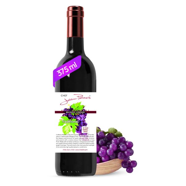 Chef Jean Pierre's Italian Balsamic Vinegar - 375ml (12.5oz) Rich Grape Flavor, 18-Years Traditional Barrel Aged - Ideal For Enhancing Your Meals