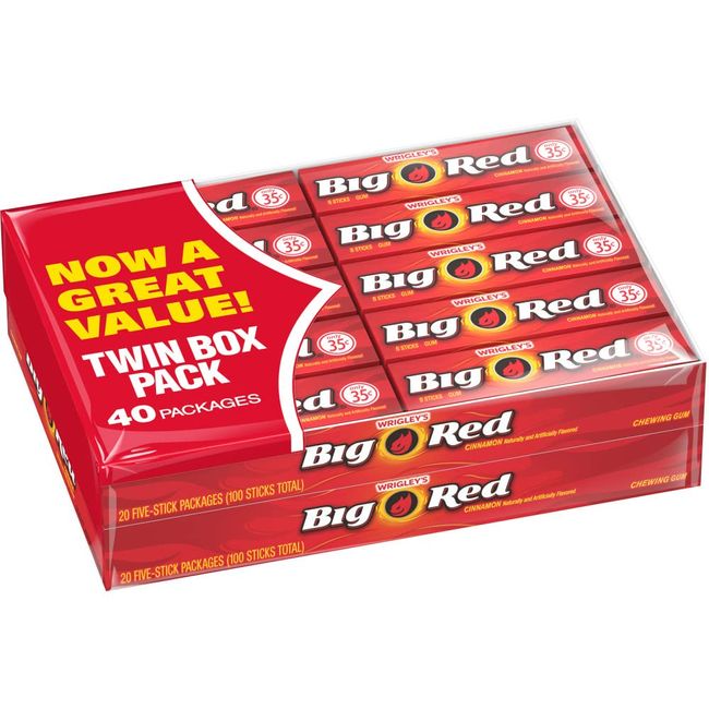 WRIGLEY'S BIG RED Cinnamon Chewing Gum, 5-Stick Pack (40 packs) 5 Count