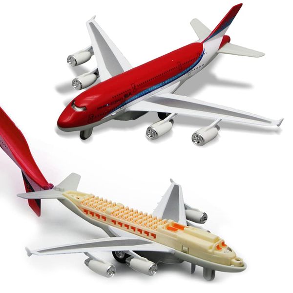 Crelloci Airplane Toys, Bump and Go Action, Pull Back Die Cast Model Plane with Lights & Sounds, 3D Anatomy View, Aircraft Vehicles Gift for Kids Toddler Boys Ages 3+(Red)