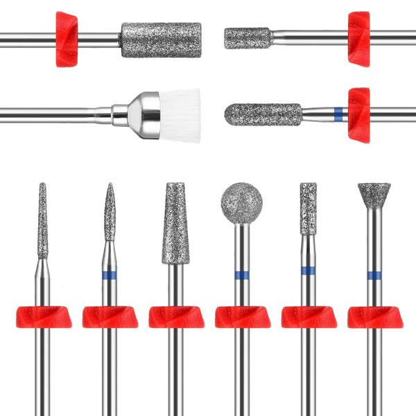 Qianyu 10Pcs Nail Drill Bits Set Professional Cuticle Remover Bits Rotary Polish Sanding Nails Bit Universal Safety Manicure Nail File for Acrylic Gel Pedicure Dead Skin Clean Tool Salon Home DIY