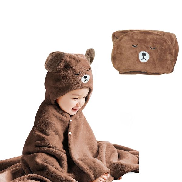 IFaryMes Toddler Bath Towel Baby Towels with Hood 27.5"X55" Ultra Absorbent Soft Bathrobe Blanket Kids Shower Towel for Girls and Boys(Brown Bear)