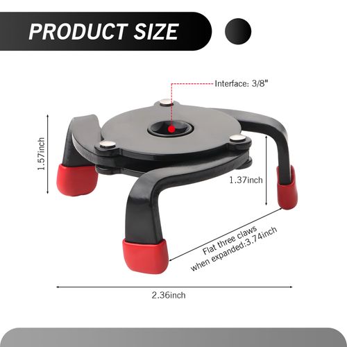 Sinytuto 1 PC Car One-way Flat Three Jaw Filter Wrench, Non-slip 3/8" Square Drivel Oil Filter Disassembly Tool, 2.36"-3.74" Adjustable Oil Filter Replacement Accessories, Universal for Cars (Black)
