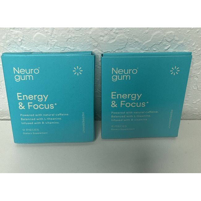 (2) Packs Neuro Gum Energy & Focus Peppermint Flavor 9 Pieces Per Pack