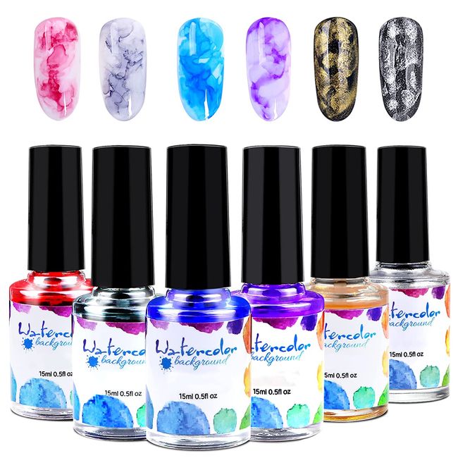 Blooming Nail Polish Set, Ink Watercolor Blossom Gel Nail Polish Marble Gradient Nail Art Water Dye for Women and Girls (6 Colors)