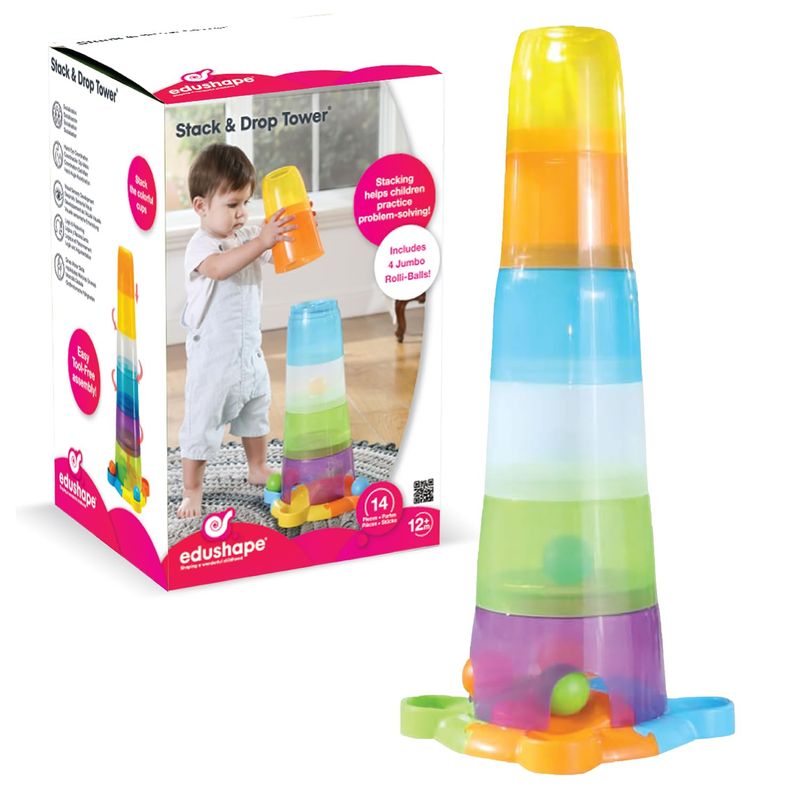 Edushape Baby Stacking Toys, 14 PC Set - Stack & Drop Tower Toddler Stacking Toy for STEM Educati...