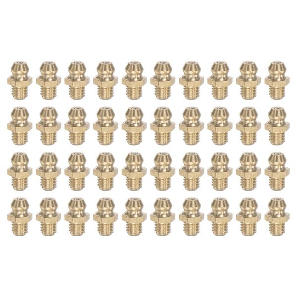 sourcing map Brass Straight Grease Fitting M6 x 1mm Thread Hydraulic Grease Fitting Accessories, 40Pcs