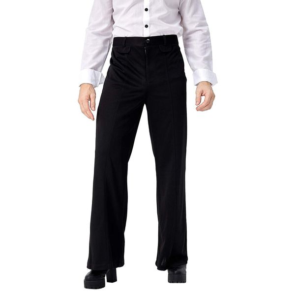 Men's Retro 70S Disco Fever Black Flared Pants Adult Vintage Trousers Bell Bottoms,42-44