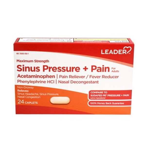 Leader Maximum Strength Sinus Pressure & Pain Relief Caplets For Adults 24 Count