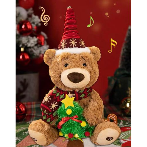 LANGXUN Christmas Teddy Bear Plush Toy with Singing & Voice Recording for Kids Adults Christmas Decorations, Birthday Gifts for Boys and Girls, Premium Plush Toy for Ages 1& Up Baby Toddlers, 15.5”