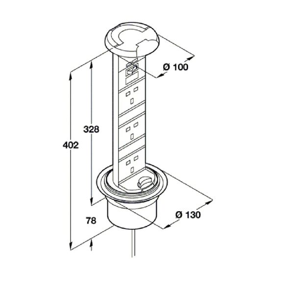 Kitchen Vertical POP UP Plug Sockets Power Dock With USB Connectors KENGO (Top: Chrome)